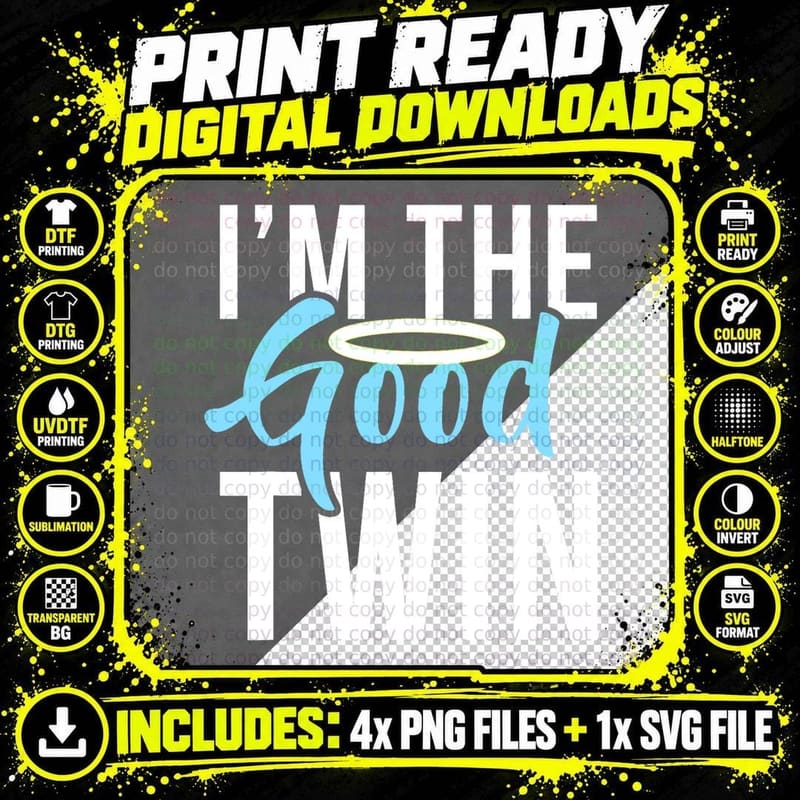 I'm the Good Twin Funny Halloween Horror T-Shirt Png SVG Digital Bundle