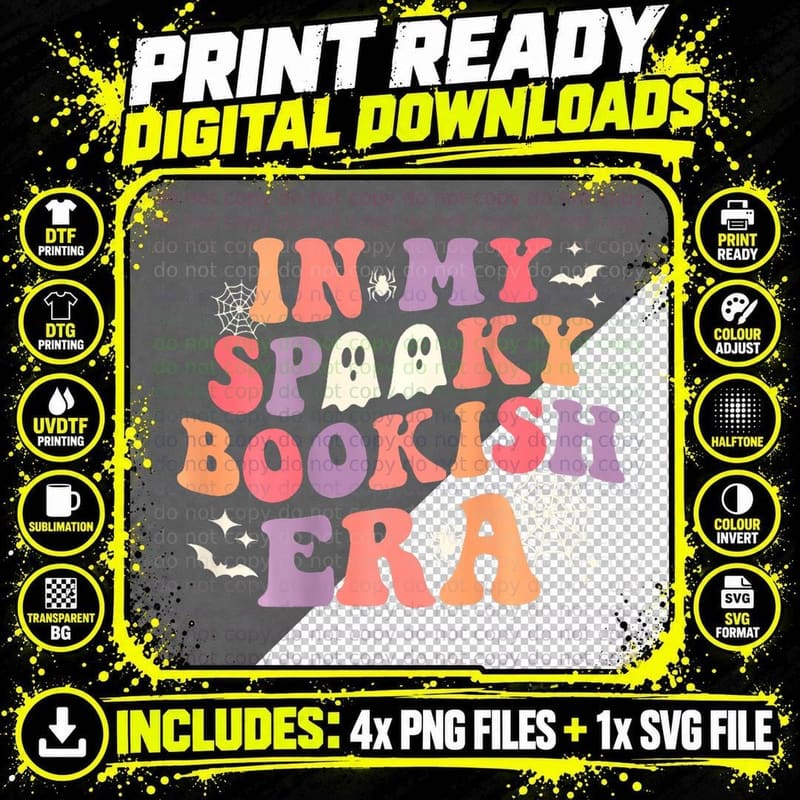In My Spooky Boooookish Era Ghost Reading Books Png SVG Digital Bundle