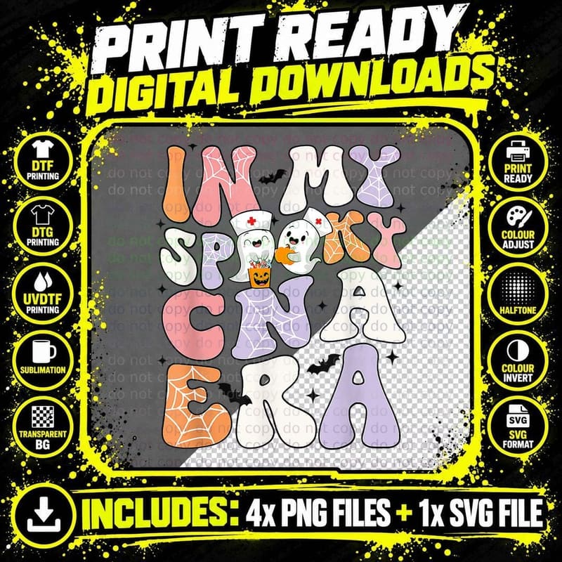 In My Spooky CNA Era Halloween Ghost Boo CNA Nurse Png SVG Digital Bundle