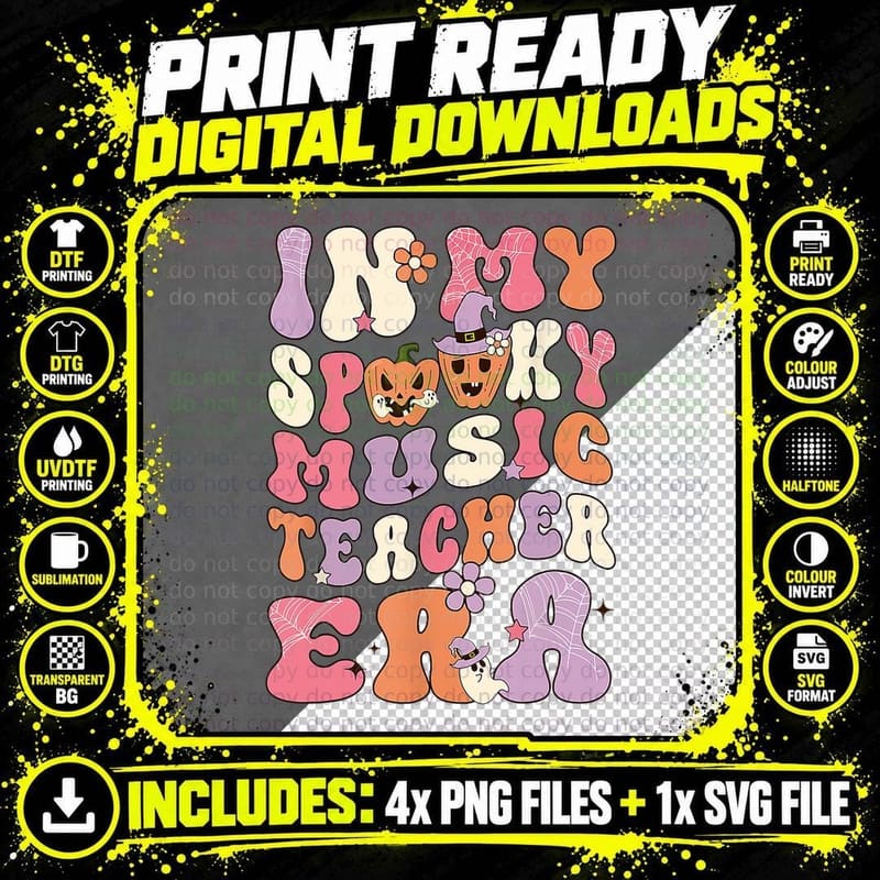 In My Spooky Music Teacher Era Ghost Halloween Teacher's Png SVG Digital Bundle