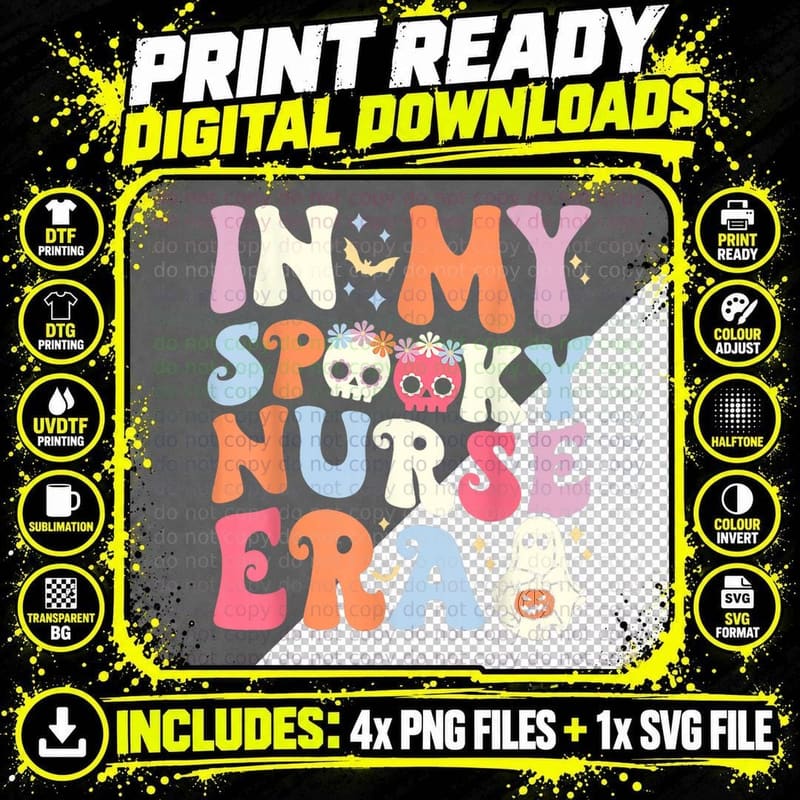 In My Spooky Nurse Era Halloween Groovy Ghost Nursing Png SVG Digital Bundle