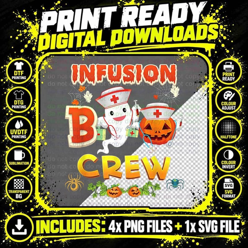 Infusion Nurse Boo Crew Ghost Witch Halloween Pumpkin Png SVG Digital Bundle