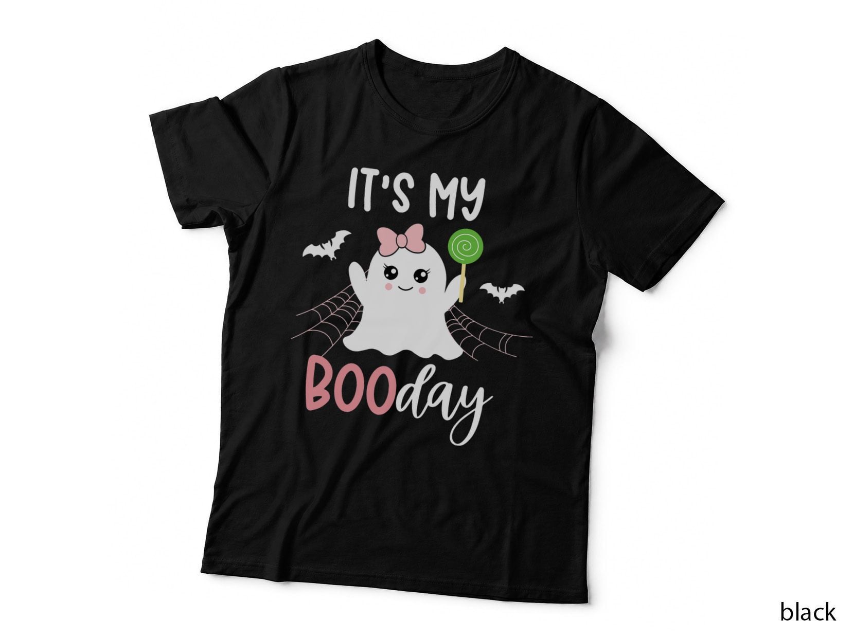 Its My Boo Day Cute Halloween Birthday Ghost Pink Bow Girls T-Shirt