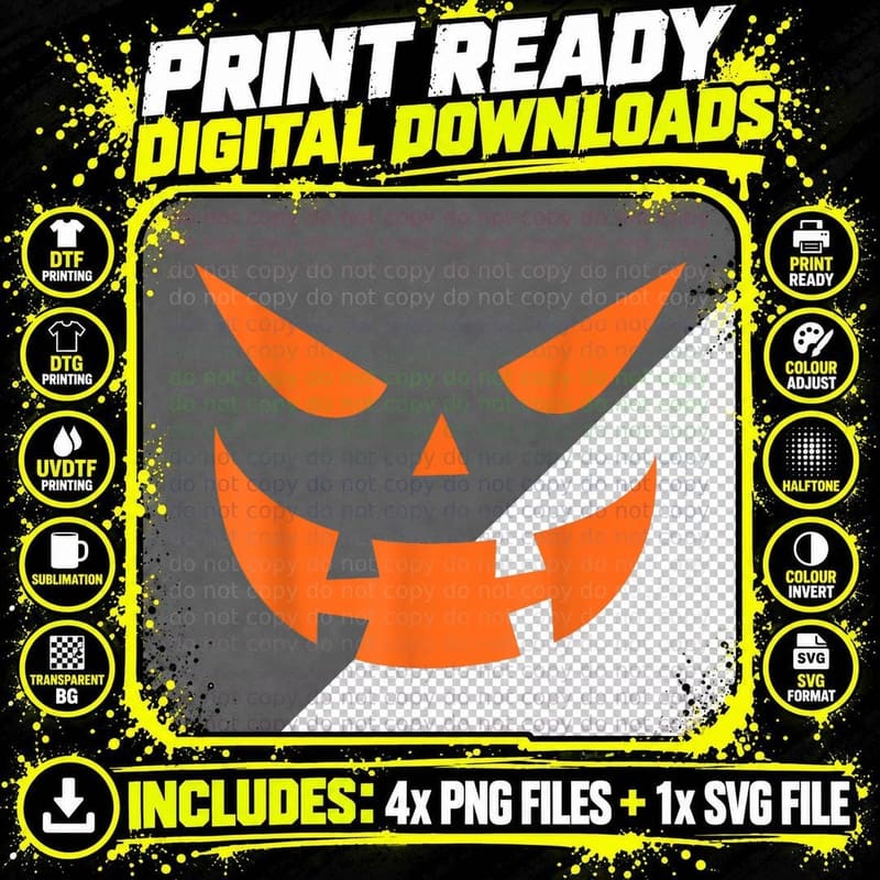 Jack O Lantern Pumpkin Face Scary Halloween Costume Png SVG Digital Bundle
