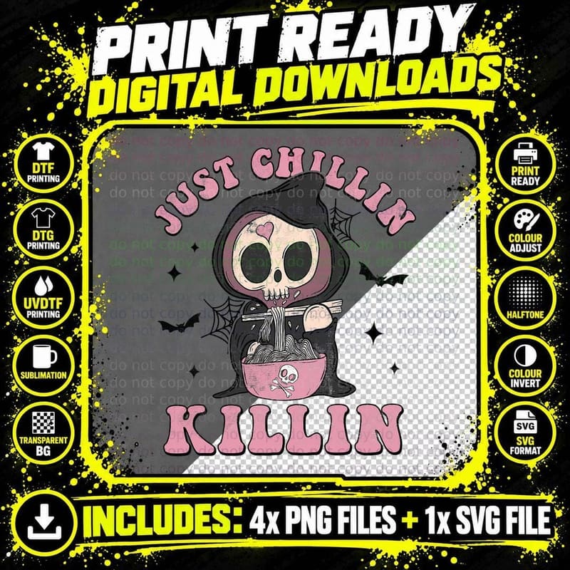 Just Chillin Killin Death Skeleton Halloween Groovy Png SVG Digital Bundle