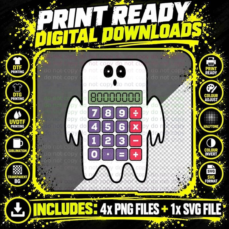 Kids & Adults Halloween Maths Funny Cute Calculator Png SVG Digital Bundle