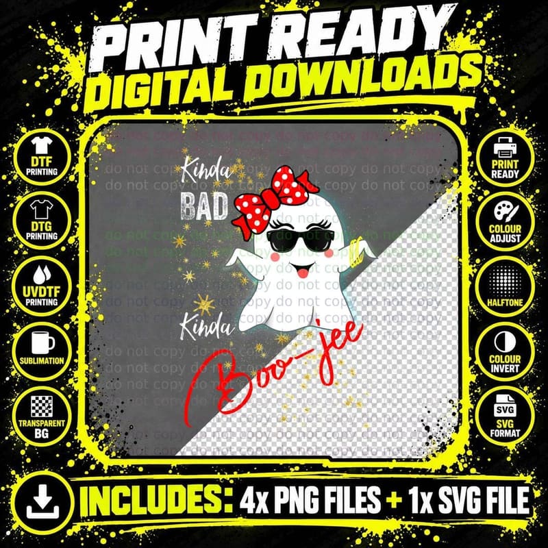 Kinda Bad, Kinda Boo-Jee Girl Ghost T-Shirt Png SVG Digital Bundle