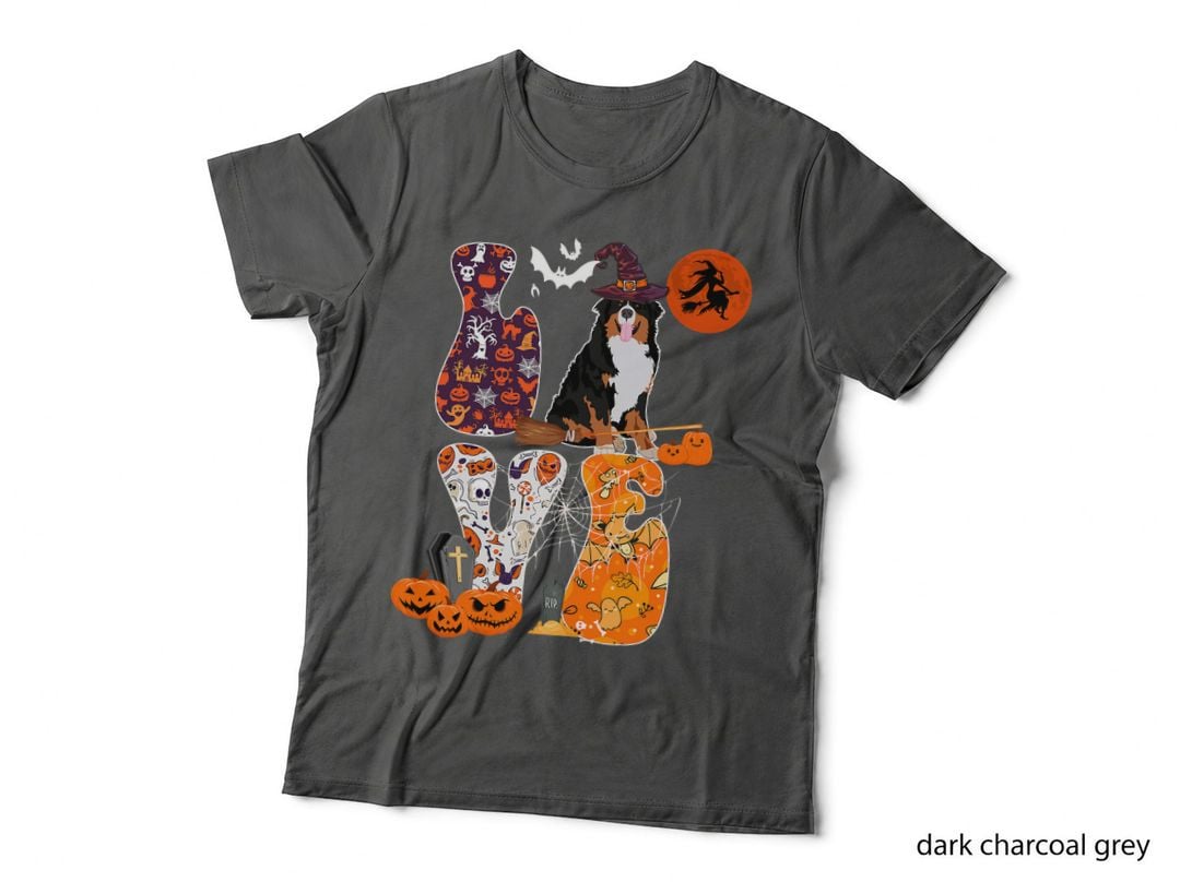 LOVE Halloween Bernedoodle Costume Witch Horror Pumpkins T-Shirt