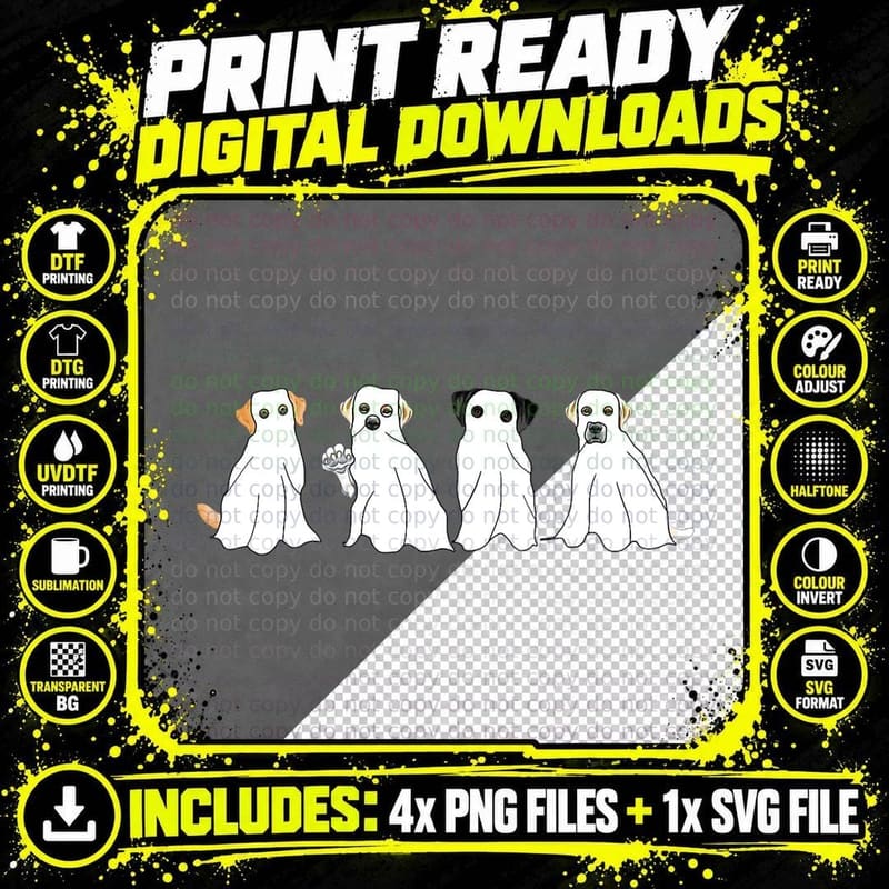 Labrador Golden Retriever Ghost Halloween Costume Dog Png SVG Digital Bundle