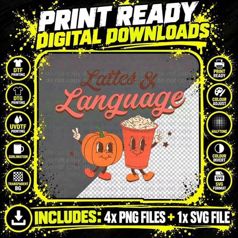 Lattes Language Trick or Speech Therapy Fall SLP Png SVG Digital Bundle
