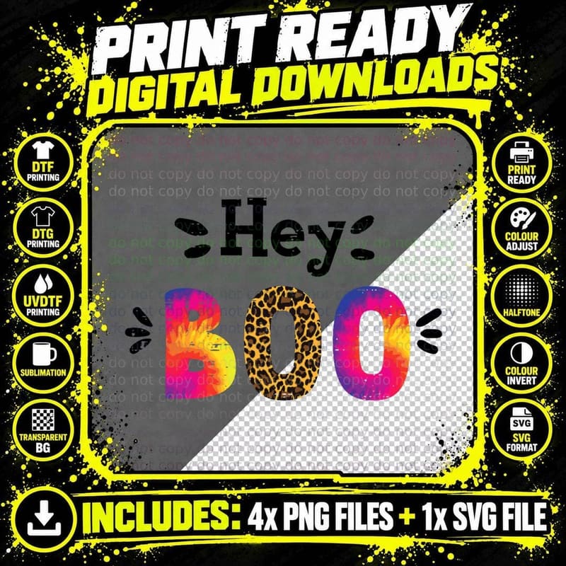 Leopard Tie Dye Boo Halloween Retro Costume Women Girls Png SVG Digital Bundle
