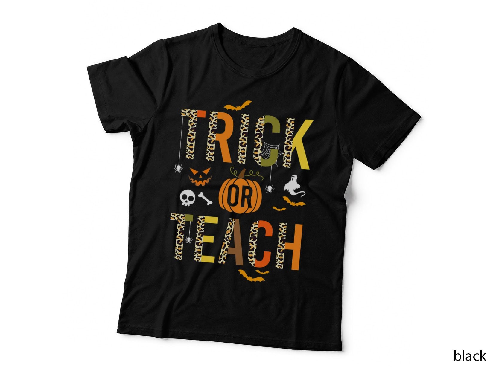 Leopard Trick or Teach Halloween School Fall Autumn Funny T-Shirt