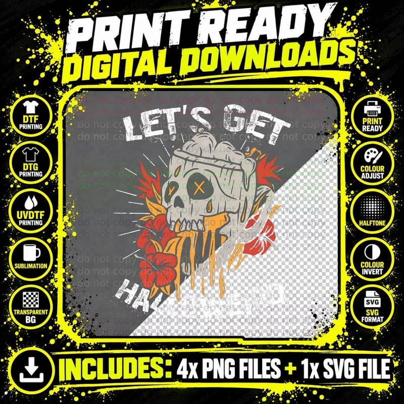 Let's Get Halloweird Scary Zombie Beer Horror Halloween Png SVG Digital Bundle