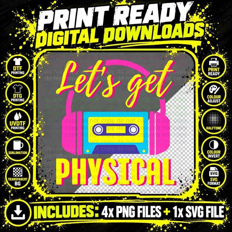 Let's Get Physical 80s Costume Party Halloween Retro Png SVG Digital Bundle