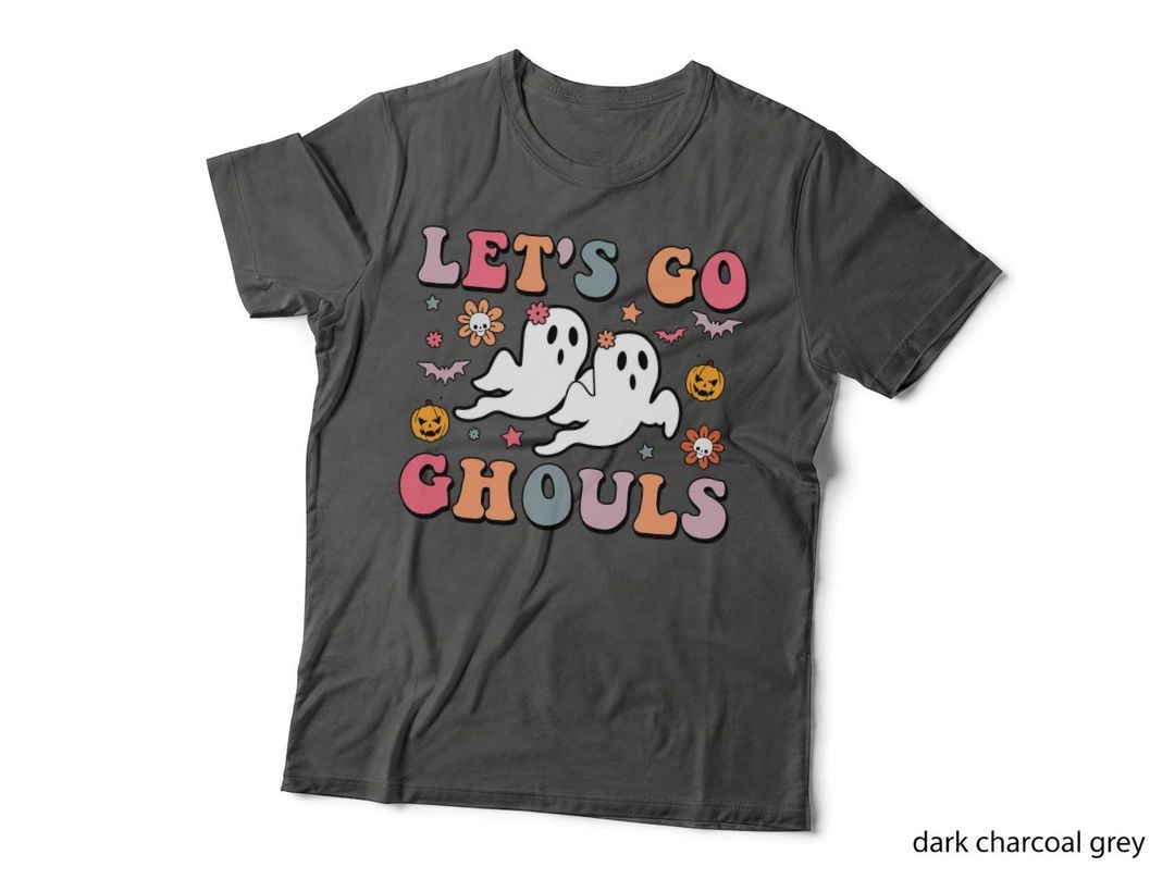 Let's Go Ghouls Groovy Retro Halloween Graphic Women Girls T-Shirt