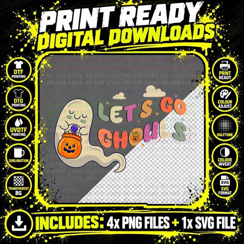 Let's Go Ghouls Retro Groovy Halloween Costume T-Shirt Png SVG Digital Bundle
