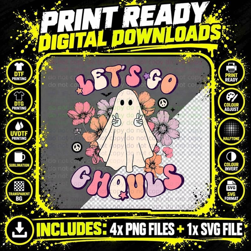 Let's Go Ghouls Retro Halloween Bachelorette Bridal Png SVG Digital Bundle