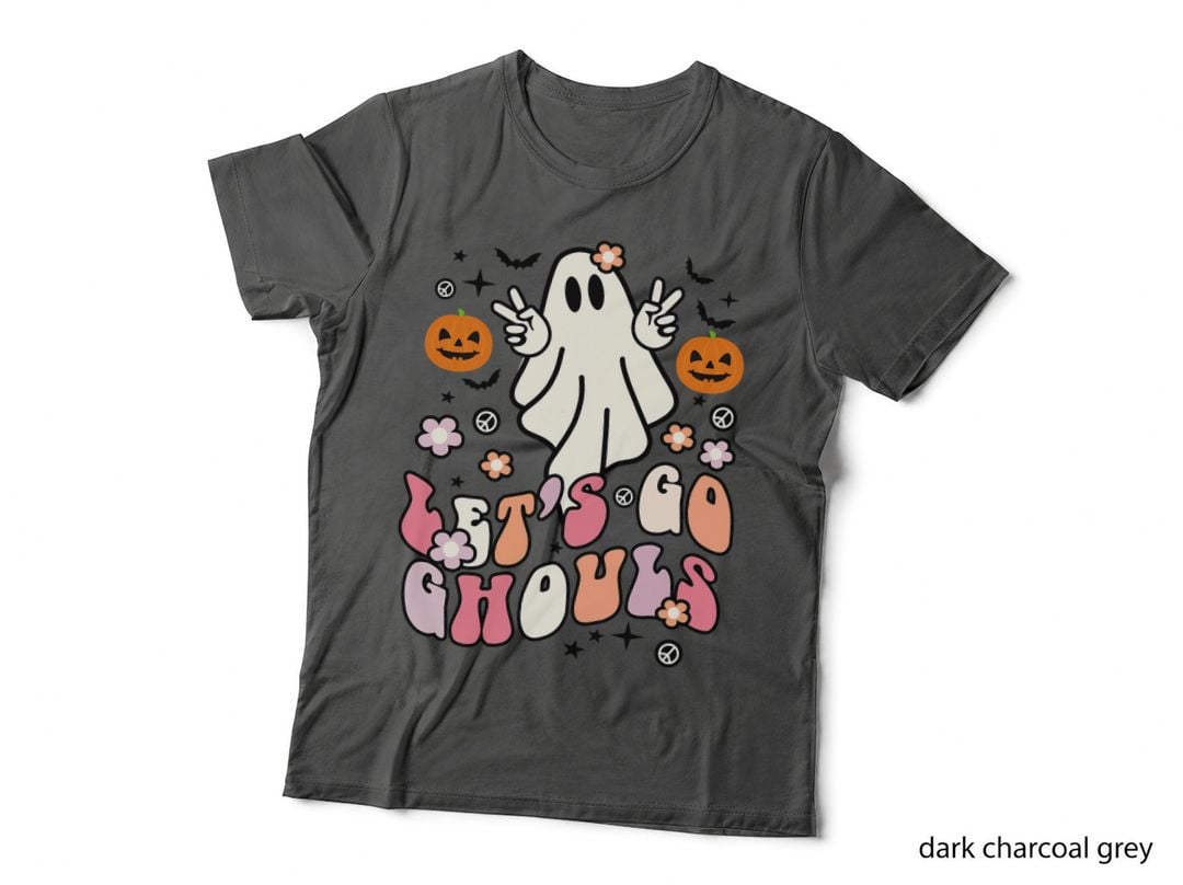 Lets Go Ghouls Halloween Ghost Retro Hippie Groovy Pumpkin T-Shirt