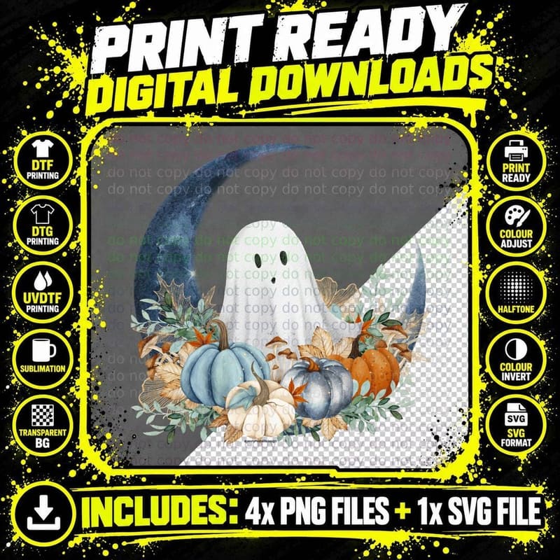 Little Peek-A-Boo Ghost in the Moon T-Shirt Png SVG Digital Bundle