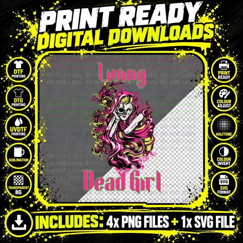 Living Dead Girl Zombie T-Shirt Png SVG Digital Bundle