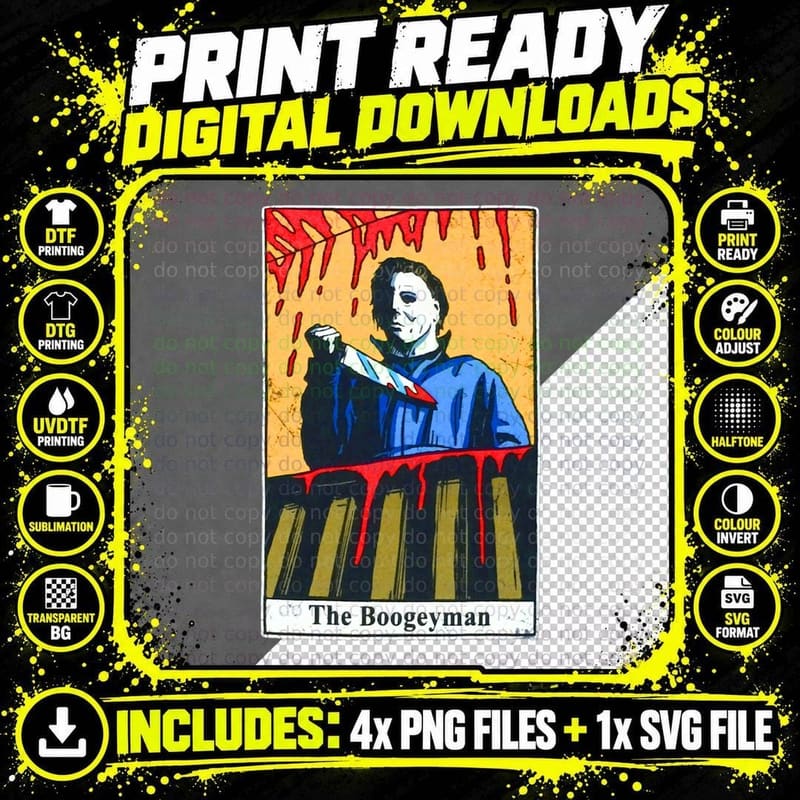 Michael Myers Halloween Tarot Card Boogeyman Horror Png SVG Digital Bundle