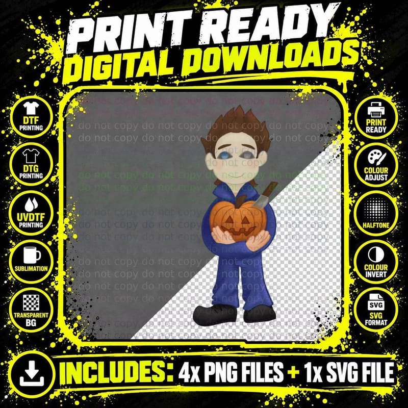 Michael Myers Pumpkin Sticker T-Shirt Png SVG Digital Bundle