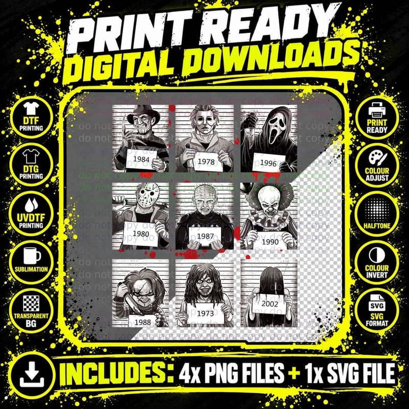 Mugshot Blood Halloween Legends of Horror Killers T-Shirt Png SVG Digital Bundle