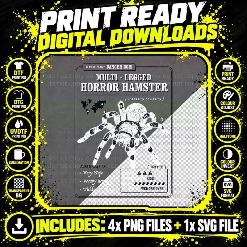 Multi-Legged Horror Hamster (Danger Bois) T-Shirt Png SVG Digital Bundle