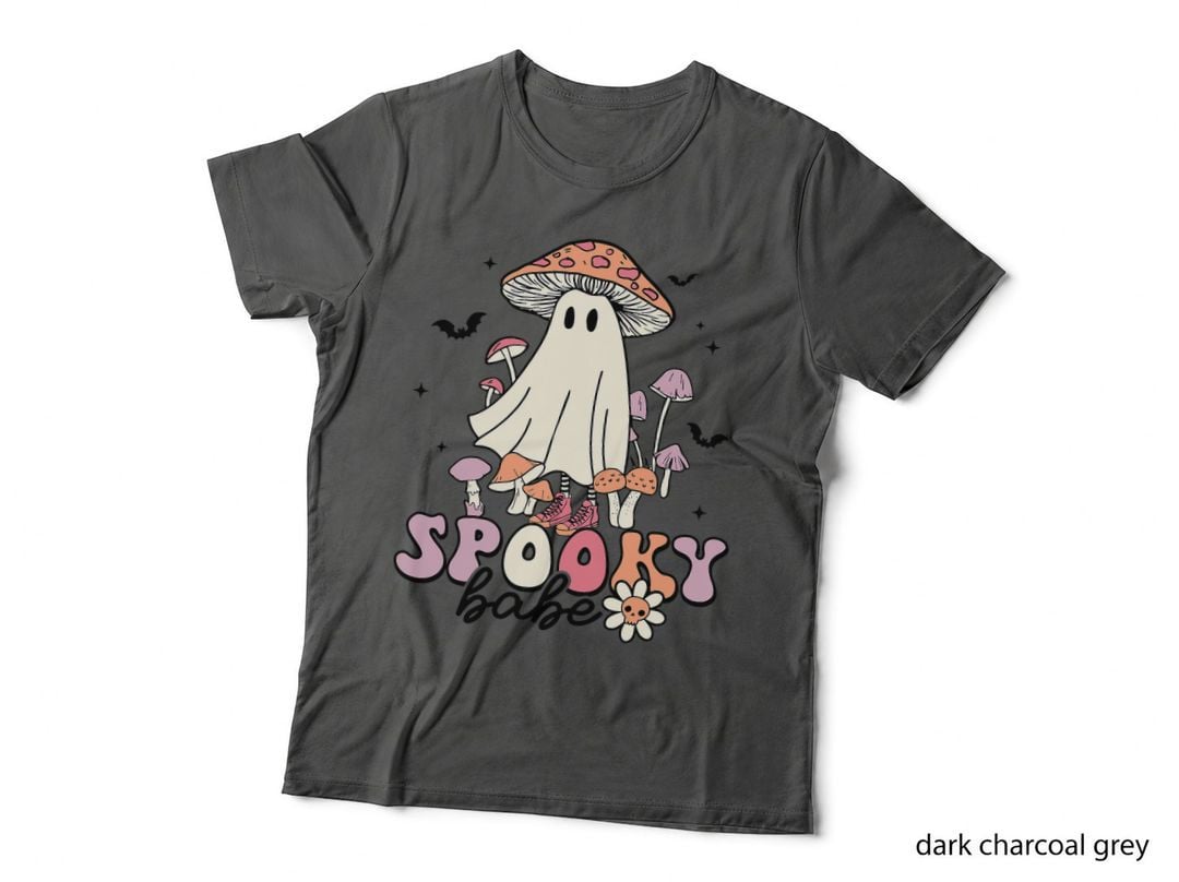 Mushroom Spooky Babe Halloween Trick or Treat Groovy Retro T-Shirt