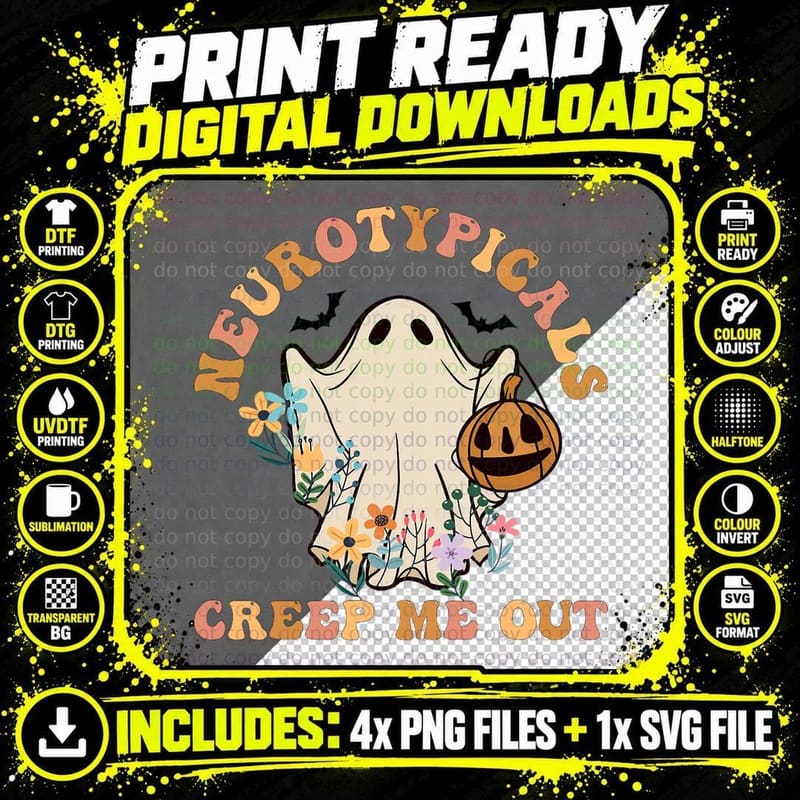 Neurotypicals Creep Me Out, Retro Halloween Cute Ghost Png SVG Digital Bundle