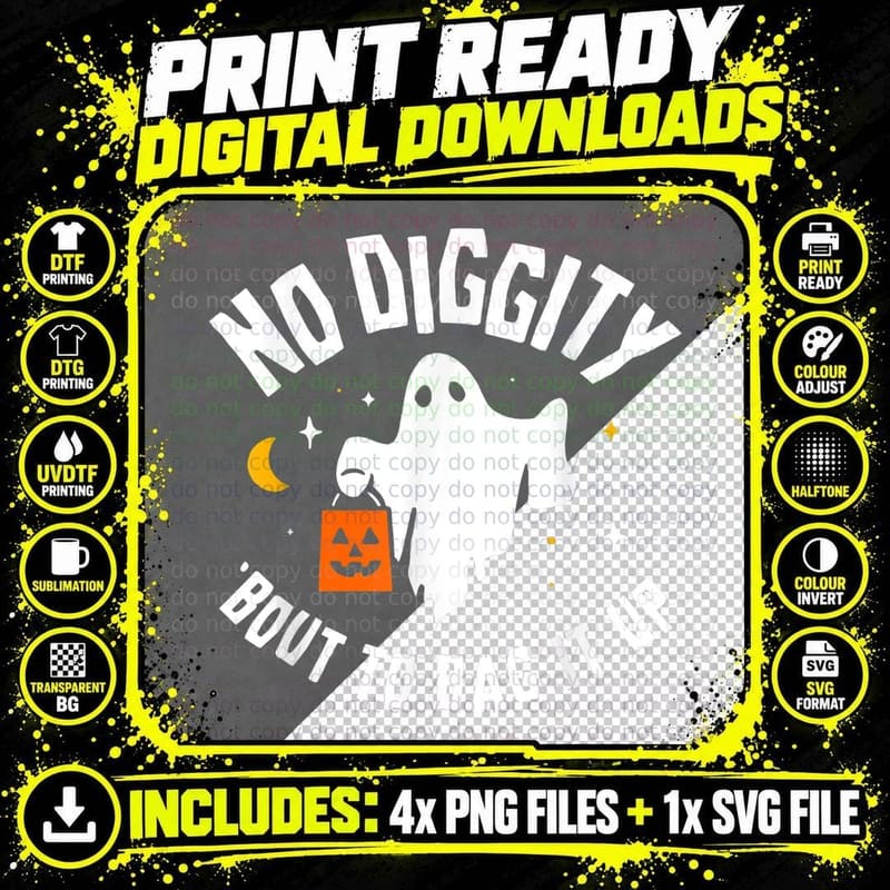 No Diggity Bout to Bag It up Cute Ghost Halloween Kids Png SVG Digital Bundle