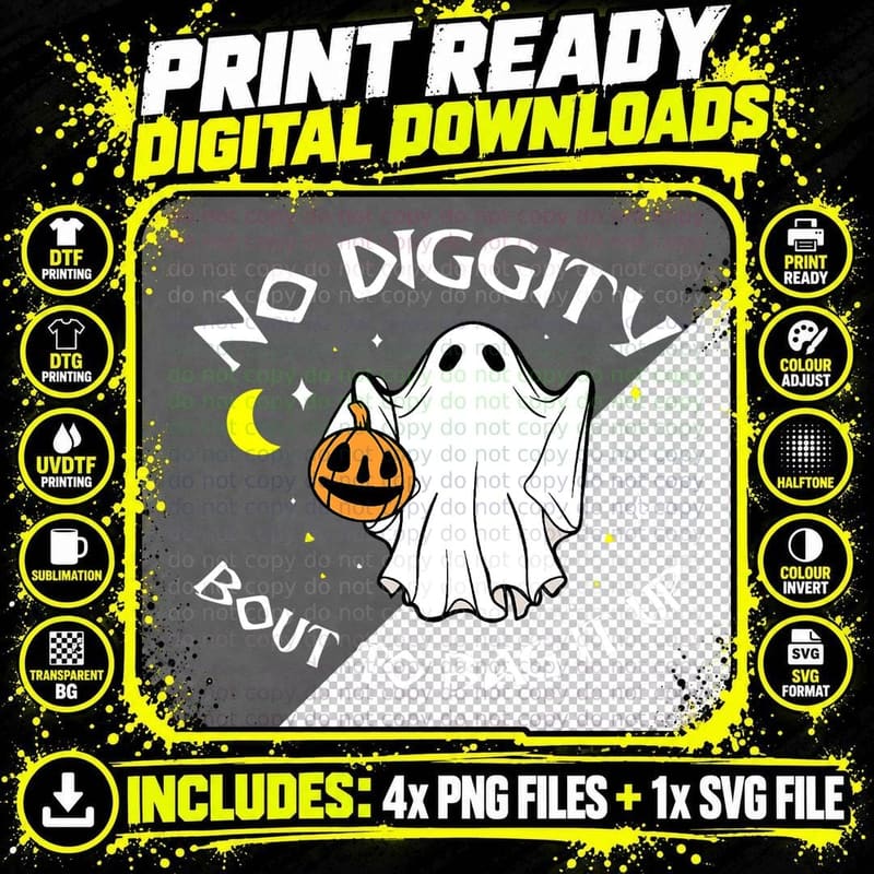 No Diggity Bout to Bag It up Cute Ghost Halloween T-Shirt Png SVG Digital Bundle
