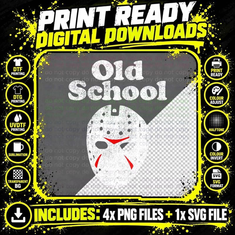 Old School Halloween Hockey Mask Horror Movie 80's Png SVG Digital Bundle