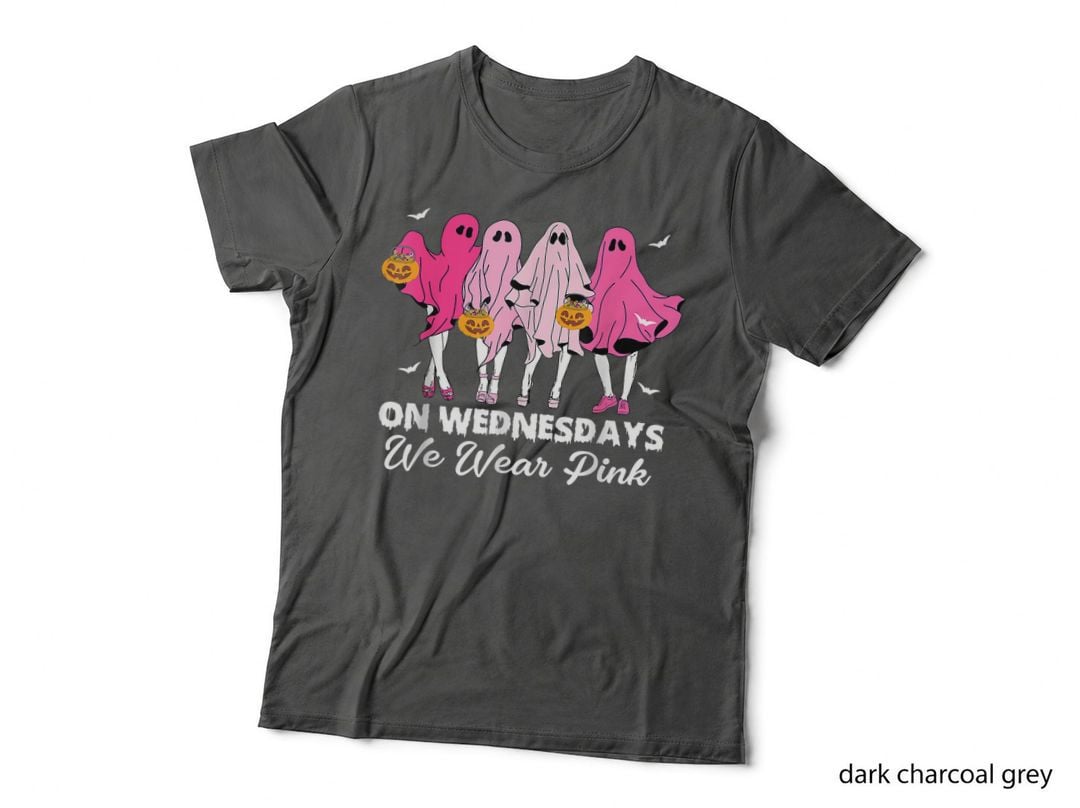 On Wednesday We Wear Pink Cute Ghost Halloween Breast Cancer T-Shirt