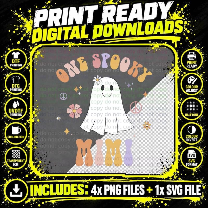 One Spooky Mimi First Birthday Retro Halloween Ghost Boo Png SVG Digital Bundle