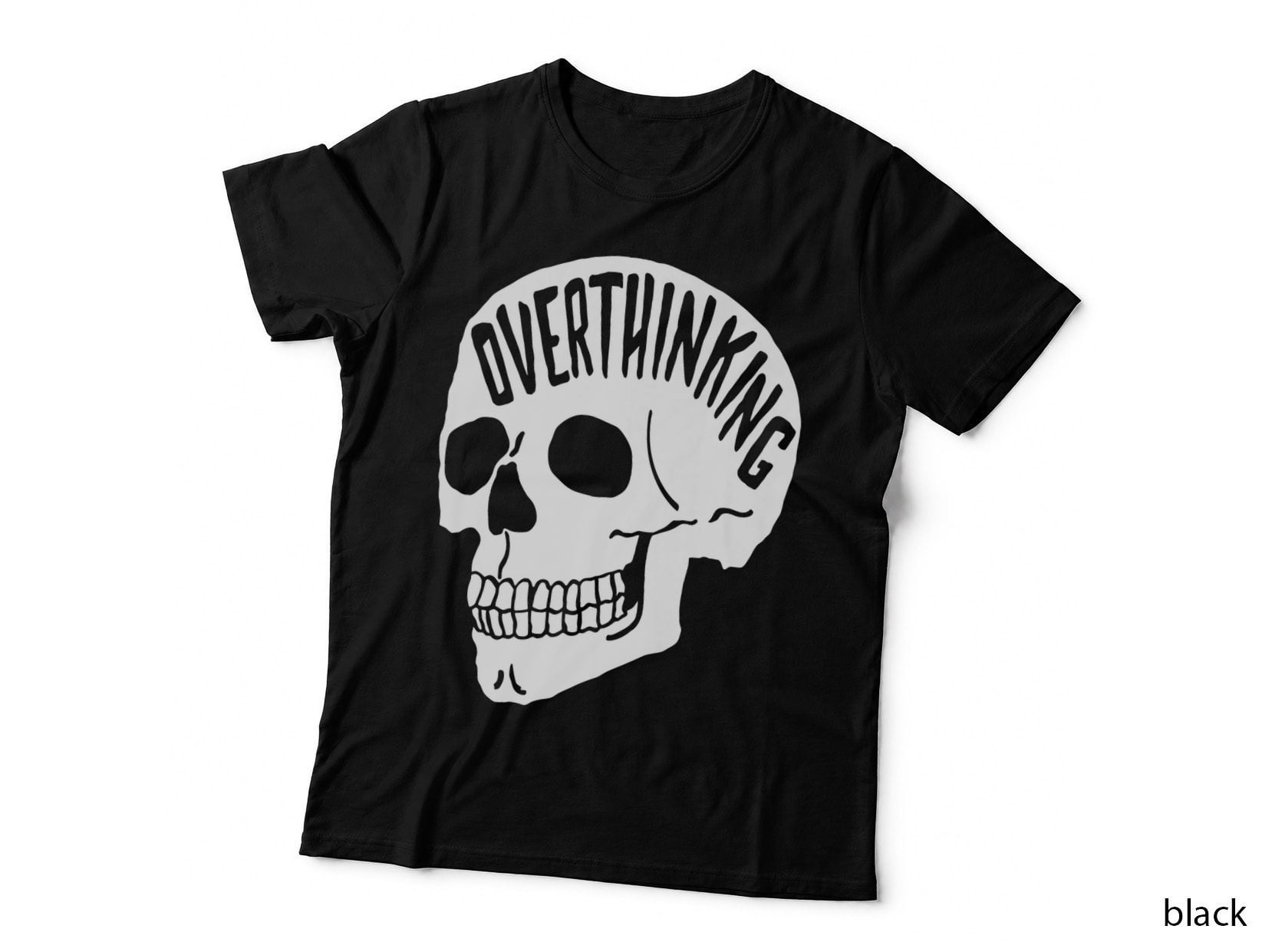 Overthinking Funny Skull Horror Vibes Halloween Vibes T-Shirt
