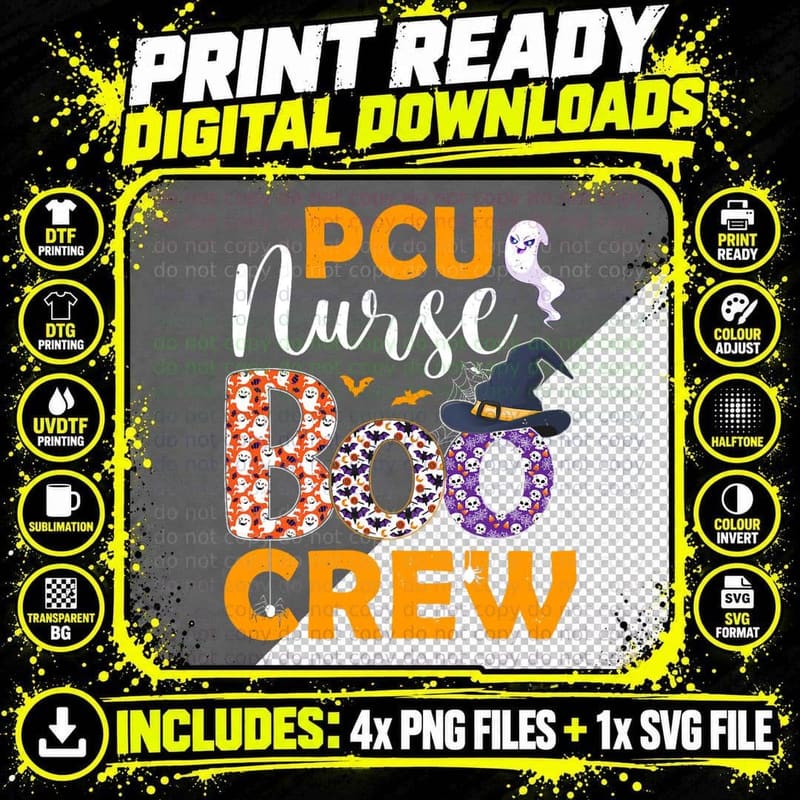 PCU Nurse Boo Crew Spooky Boo Ghost Halloween Costume Png SVG Digital Bundle