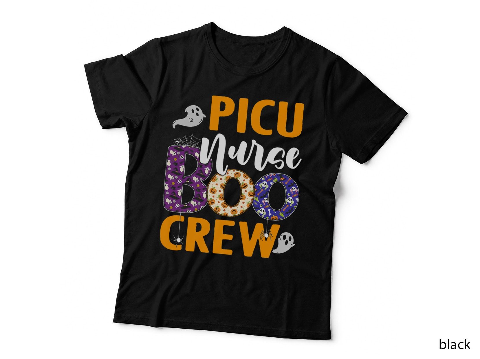PICU Nurse Boo Crew Scary Nurse Halloween Ghost Spider T-Shirt
