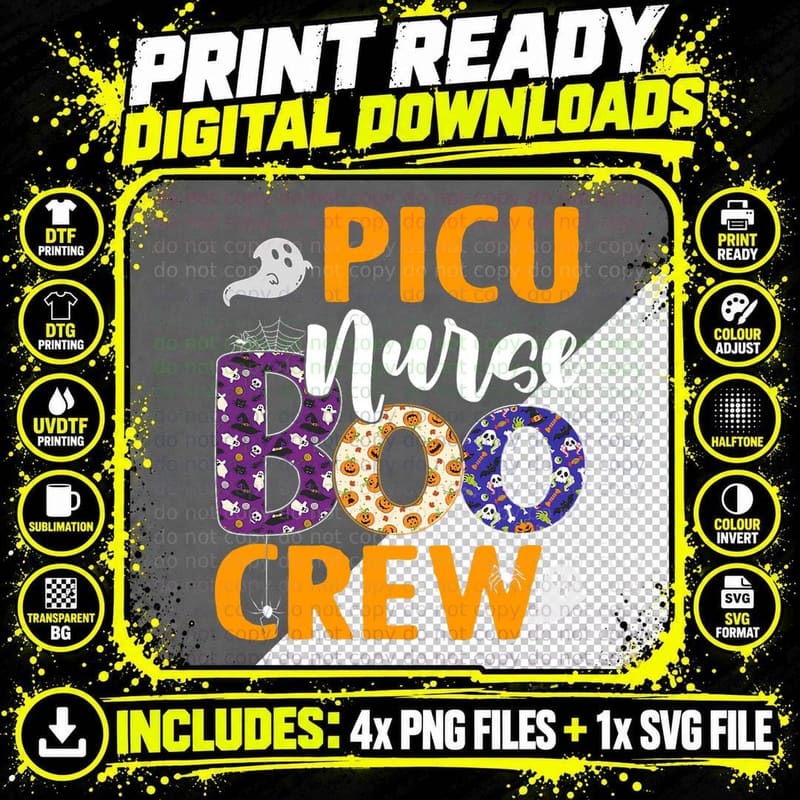 PICU Nurse Boo Crew Scary Nurse Halloween Ghost Spider Png SVG Digital Bundle