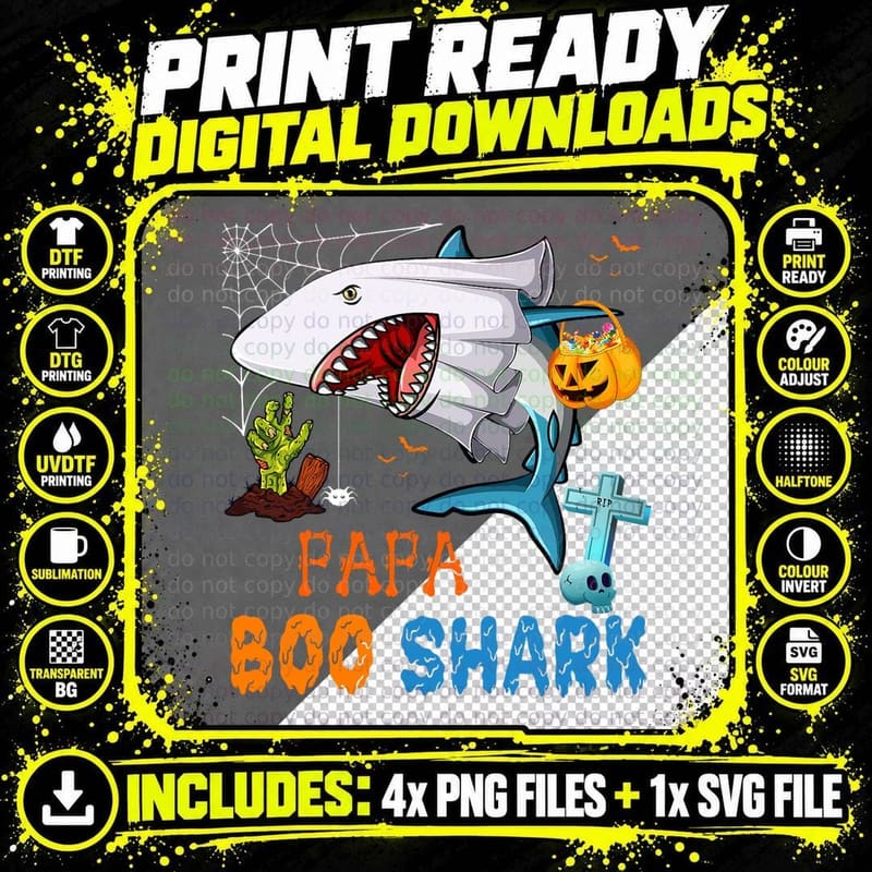 Papa Boo Shark Halloween Shark Costume Ghost with Png SVG Digital Bundle