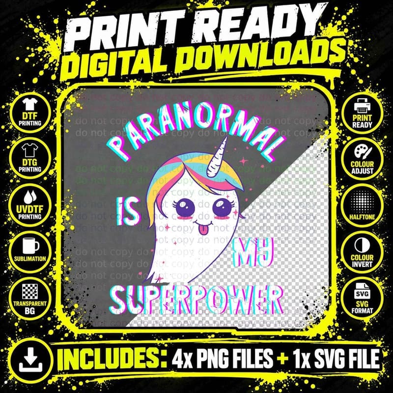 Paranormal Superpower Ghost Unicorn Ghost Hunting Hunter Png SVG Digital Bundle