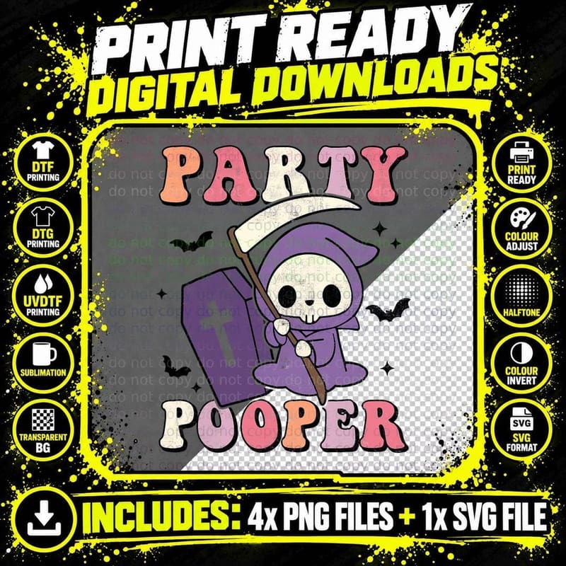 Party Pooper Halloween Groovy Retro Spooky Season Cute Png SVG Digital Bundle