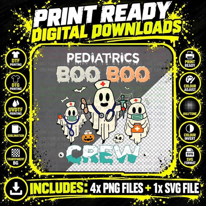 Pediatrics Nurse Funny Halloween Pediatrician Ghost Png SVG Digital Bundle