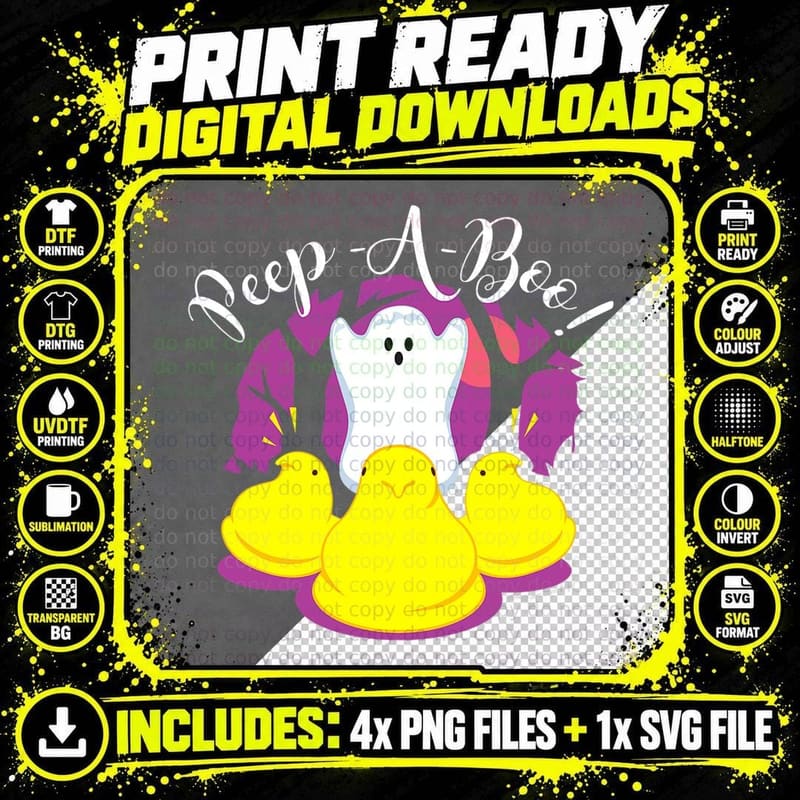 Peeps Peep a Boo Ghost Halloween T-Shirt Png SVG Digital Bundle