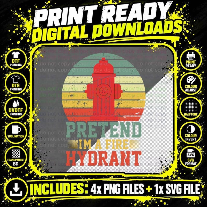 Pretend I'm Fire Hydrant Retro Easy Simple Halloween Png SVG Digital Bundle