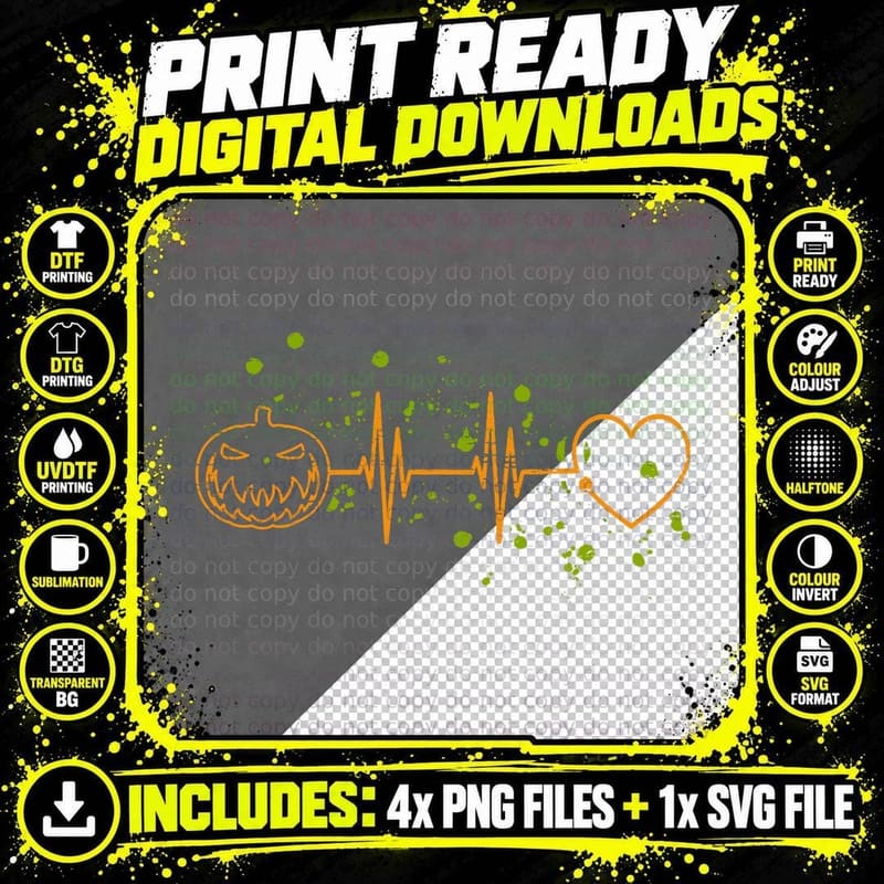 Pumpkin Heartbeat Pulse Halloween Spooky Trick or Treat Png SVG Digital Bundle