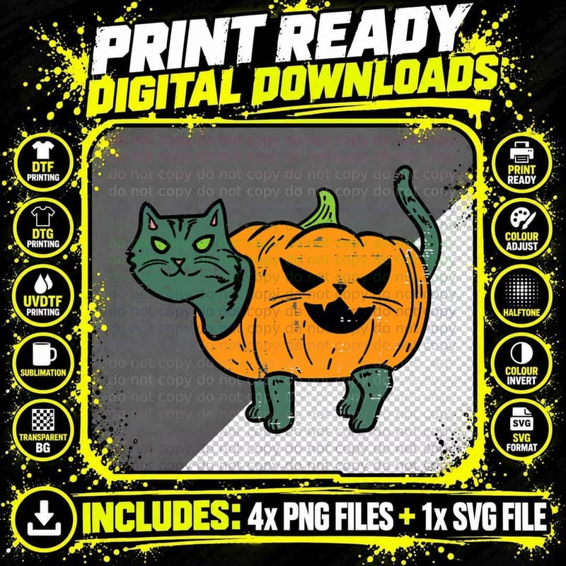 Pumpkin Jackolantern Black Cat Retro Vintage Halloween Png SVG Digital Bundle