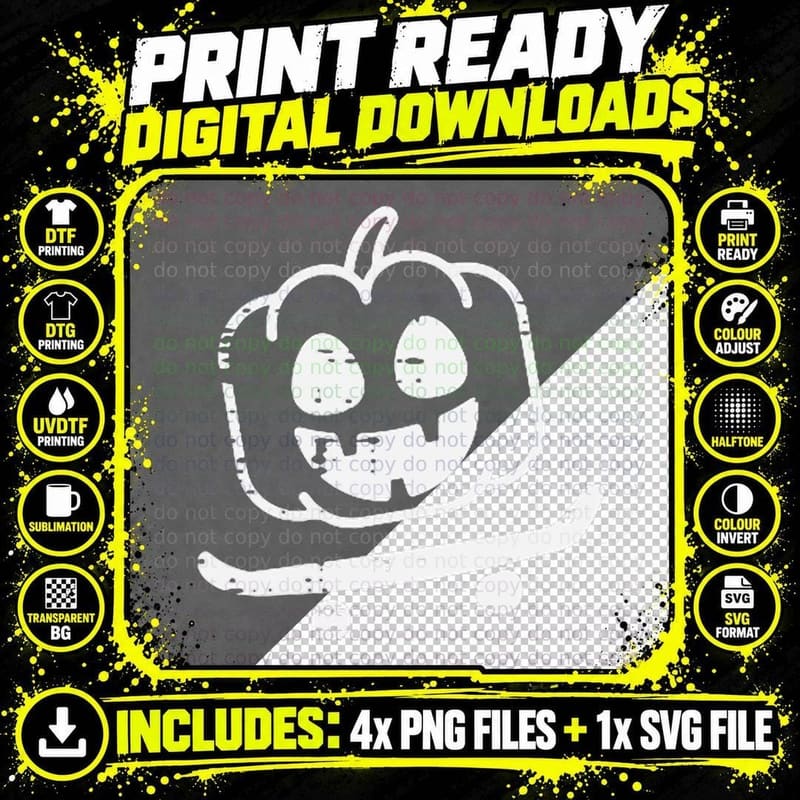 Pumpkin Skater Retro Jackolantern Halloween Costume Boys Png SVG Digital Bundle