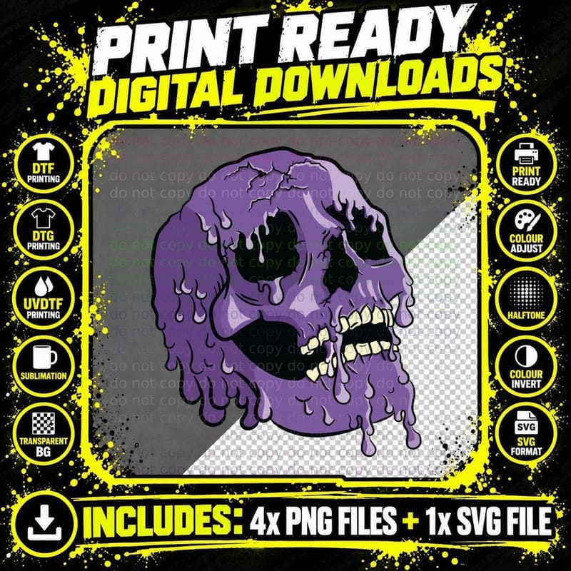 Rainbow Skull - Purple T-Shirt Png SVG Digital Bundle