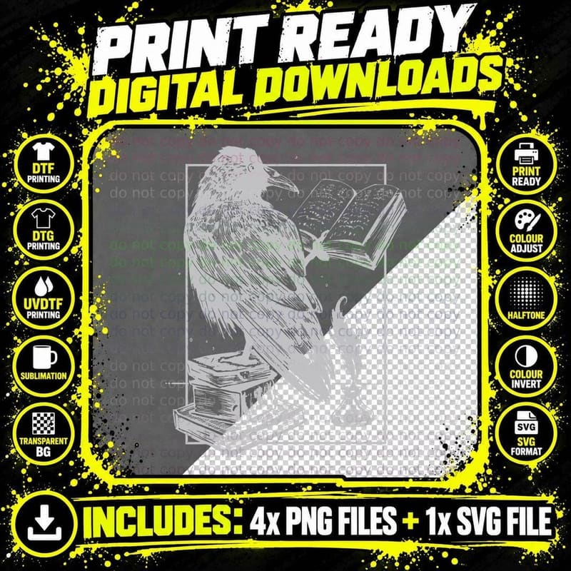 Raven Goth Dark Academic Magic Gothic Crow Occult Horror Png SVG Digital Bundle